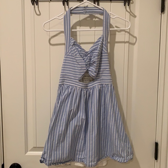 Dazzlin Blue Stripe Halter cutout dress - Picture 1 of 5